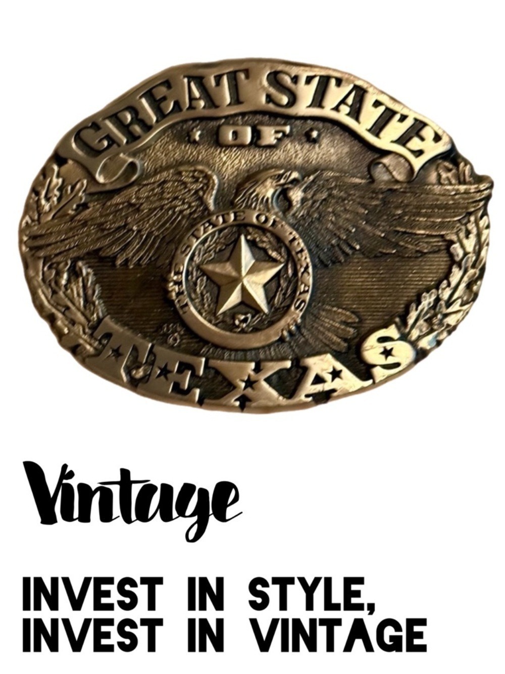 Great State of Texas Solid Brass Vintage Belt Buckle-Award Design Medals UNISEX